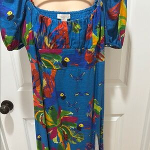House of Harlow 1960 Blue Tropical Parrot Print Maxi Dress